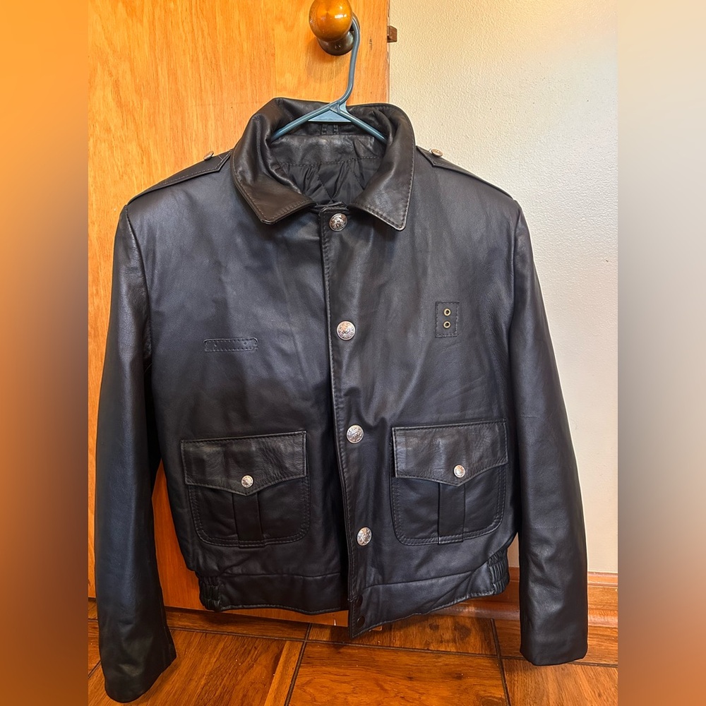 Black Leather Police Jacket.